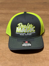 Load image into Gallery viewer, DM SnapBack Hat, Charcoal Grey &amp; Neon Yellow
