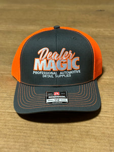 DM SnapBack Hat, Dark Grey & Neon Orange