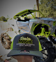 Load image into Gallery viewer, DM SnapBack Hat, Charcoal Grey &amp; Neon Yellow
